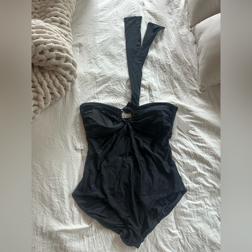 DKNY Black Halter One Piece Swimsuit